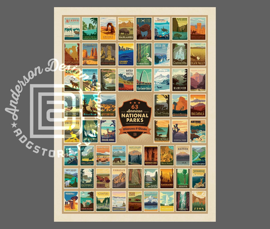 National Parks of the USA Travel Poster by Anderson Design | Etsy