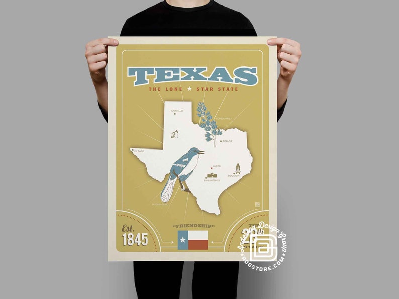 Texas Lone Star State Map Travel Poster by Anderson Design Group ...