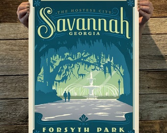 Savannah, GA Travel Poster by Anderson Design Group | American Travel Print | Art Print (frame not included)
