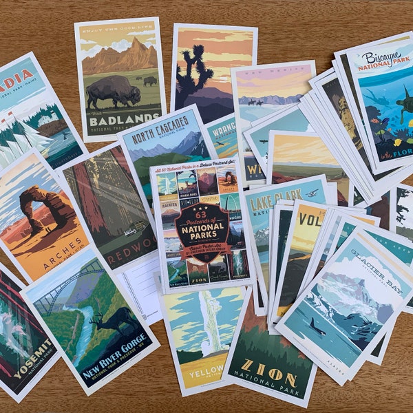 National Park Postcards (63-Park Edition) by Anderson Design Group | Vintage Poster Travel Postcards | WPA National Park Inspired Postcards