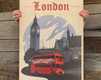 Verkauf: London England Reise Poster von Anderson Design Group | London Doppel Decker Bus Vintage Poster 18 x 24 Kunstdruck (Rahmen nicht enthalten)