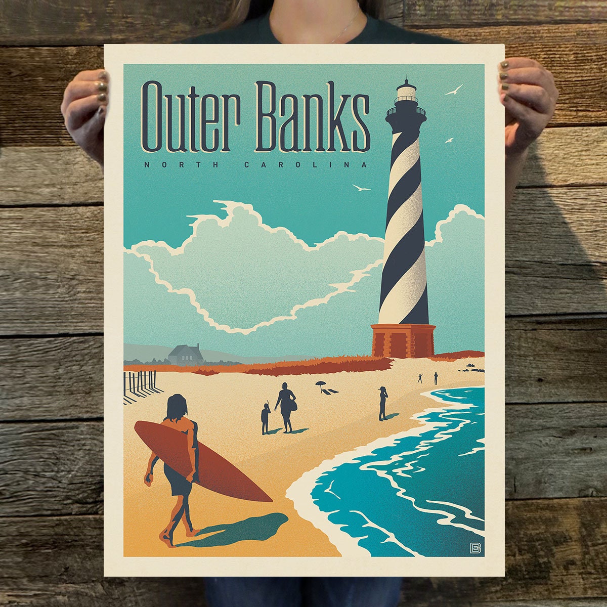 Outer Banks, NC Travel Poster by Anderson Design Group | American Travel Print | Art Print (frame not included)
