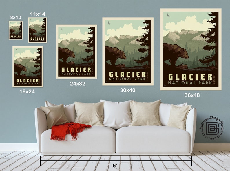 Glacier National Park Travel Poster by Anderson Design Group National Park Vintage Poster Glacier Print frame not included image 4