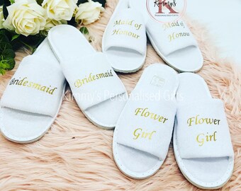 Bridesmaid Slippers, Personalised Slippers, Bride Slippers, Flower Girl Slippers, Spa Slippers