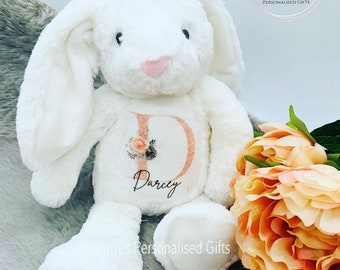 Regalo personalizado de conejito de niña de flores de agradecimiento, peluche de niña de flores personalizado, gracias por ser nuestro regalo de niña de flores, conejito personalizado