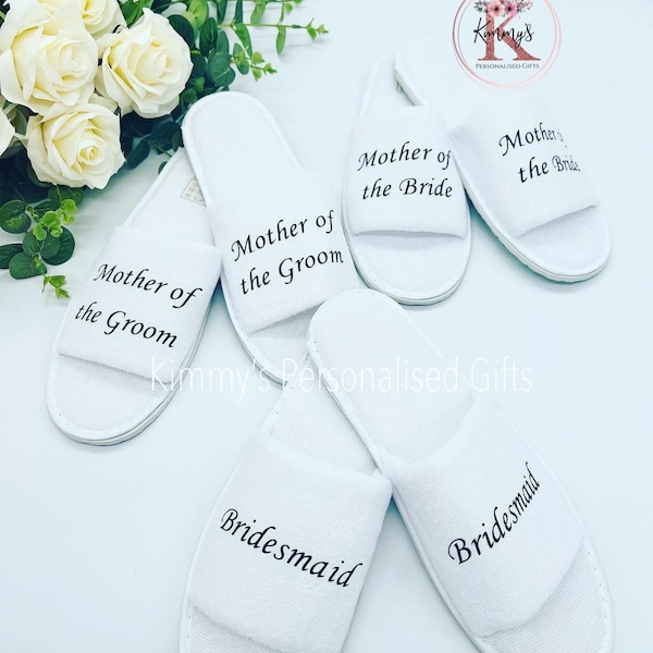 Bridesmaid slippers, personalised wedding slippers, luxury open toe spa slippers, bridesmaid gifts, Hen party, bridal slippers,