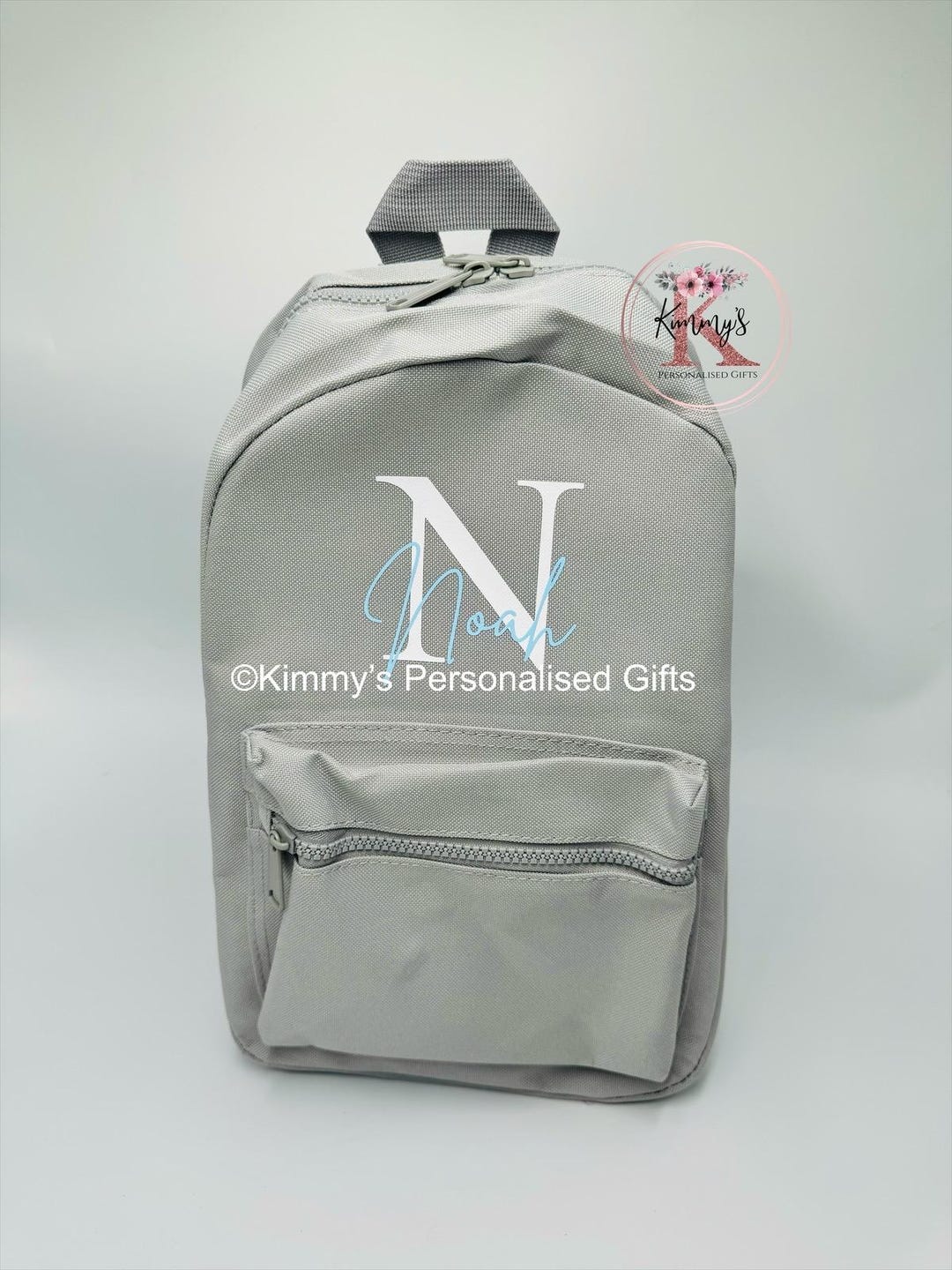 Grey personalised backpack deals