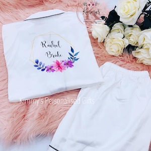 Bridesmaid Pyjamas, Bridesmaid Pjs, White PJs, Silk Pyjamas, Bride to be Gifts, Bridesmaid Gifts, Personalised Pjs, Pyjamas, Bride Pjs,