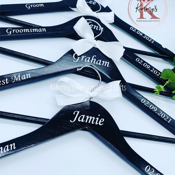 Black Wooden Hangers, Bridal Hangers, Groom Hanger, Wooden Hangers, Personalised Bridal Hanger, Bridesmaid Hangers, Wedding Dress Hanger