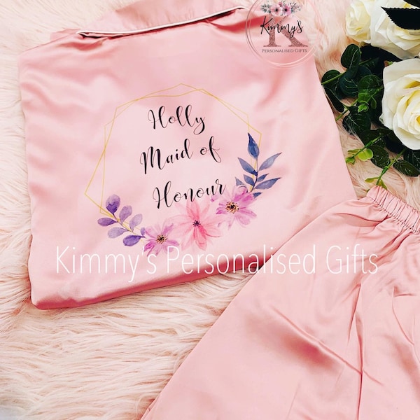 Bridesmaid Pyjamas, Bridesmaid Pjs, Adult PJs, Silk Pyjamas, Bride to be Gifts, Bridesmaid Gifts, Personalised Pjs, Pyjamas, Pink pyjamas