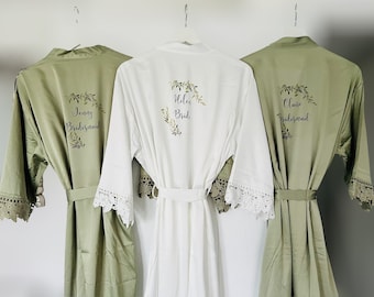Bridal Robe, Sage Bridesmaid Robe, Bridal Gown, Lace Robes, Personalised Robes, Dressing Gown, Bridesmaid Gift, Bride to be Gift