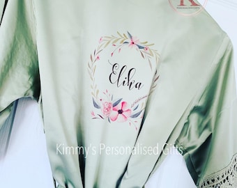 Children's Sage Personalised Robe, Personalised Gown, Flower Girl Gifts, Childrens Robe, Wedding Robes, Dressing Gown, Flower Girl Robe