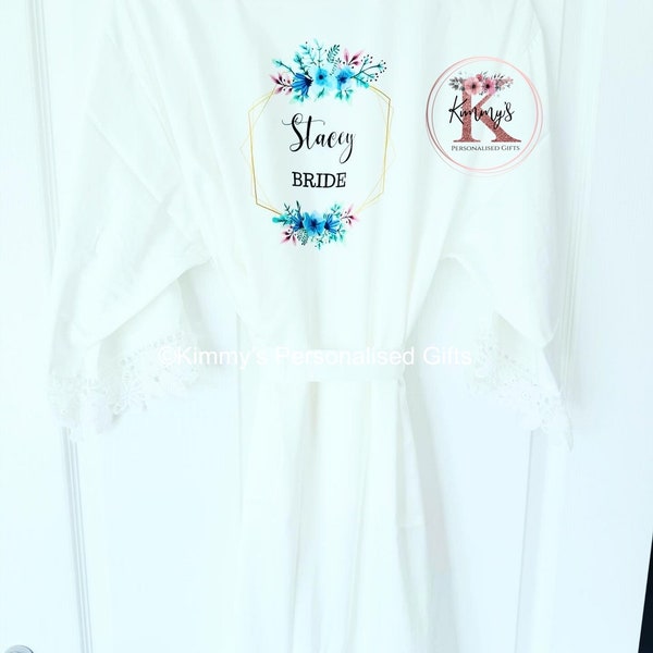 Bridal Robe, White Bridesmaid Robe, Bridal Gown, Lace Robes, Personalised Robes, Dressing Gown, Bridesmaid Gift