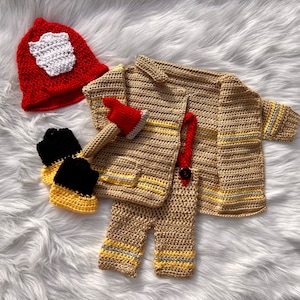 Crochet Fireman Set, Firefighter Newborn Outfit, Firefighter Photography Prop