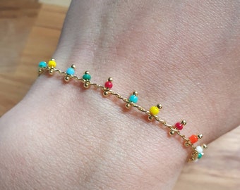 Bracelet chaine perles multicolores