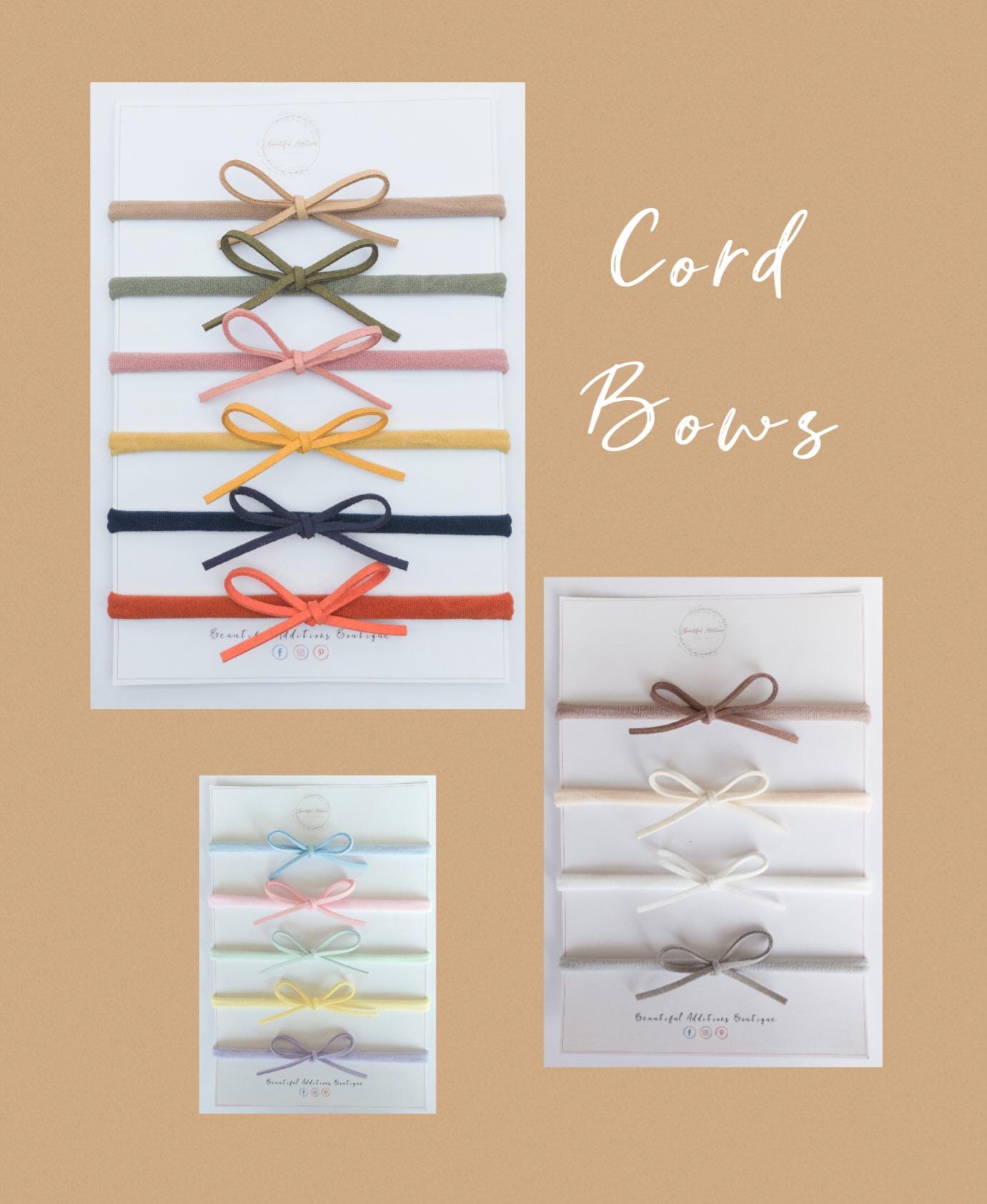Cord Bow Baby Headbands. Soft. Stretchy.