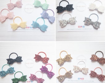 Glitter Bow Hair Elastics. Toddler. Baby. Bobbles