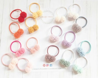 Toddler Pom Pom Hair Bobbles. Hair Elastics. Baby Hair Ties.