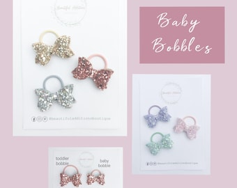 Glitter Bows. Small Bobbles. Toddler. Baby. Hair Elastics NEW GLITTERS ADDED