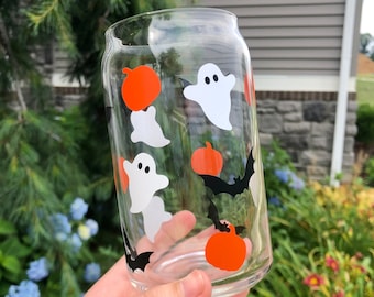 Halloween Beer Can Glass / Halloween Cup / Soda Can Glass / Iced Coffee Cup /Stay Spooky / Pumpkin / Halloween Bat / Ghost /Spooky Drinkware