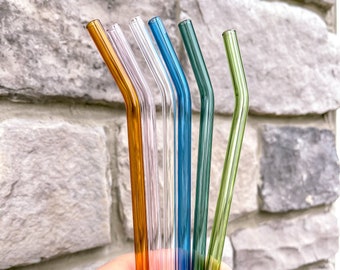 Colored Glass Straw ONLY | Bent Glass Straw | Straw For Glass Can | Reusable Straw | Straw For Iced Coffee | Pink Glass Straw | Clear Straw