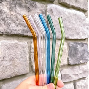 Reusable Bent Glass Drinking Straws, ,Shatter Resistant,BPA Free,  Non-Toxic, Eco-Friendly, (Bent 8'' x18mm, MultiColor) 