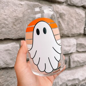 Retro Ghost Glass Can / Stay Spooky Cup / Retro Halloween / Cute Ghost / Halloween Cup / Spooky Drinkware / Spooky Season / Autumn Cup