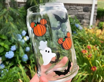 Halloween Beer Can Glass / Halloween Cup / Soda Can Glass / Iced Coffee Cup /Stay Spooky / Mouse Ear Pumpkin / Mouse Ear Halloween /Pumpkin