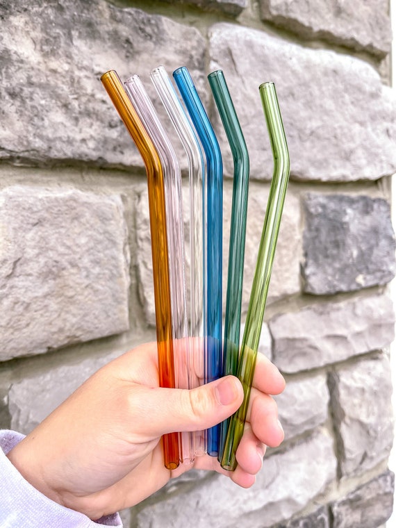 Colored Glass Straw ONLY | Bent Glass Straw | Straw For Glass Can | Reusable Straw | Straw For Iced Coffee | Pink Glass Straw | Clear Straw