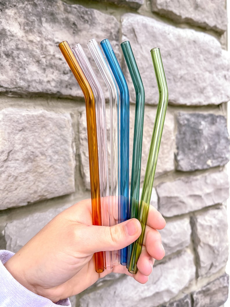 Colored Glass Straw ONLY | Bent Glass Straw | Straw For Glass Can | Reusable Straw | Straw For Iced Coffee | Pink Glass Straw | Clear Straw image 1