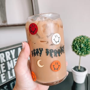 Halloween Glass Can / Stay Spooky Cup / Retro Halloween / Halloween Happy Face / Pumpkin / Ghost / Spooky Drinkware / Spooky Season