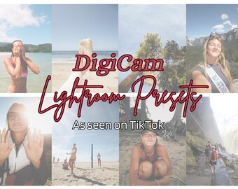 May include: A collage of photos showcasing the DigiCam Lightroom Presets, as seen on TikTok. The photos feature various landscapes and people, with a focus on natural light and vibrant colors.