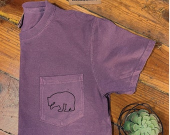 Bear Outline Comfort Colors Pocket Tee - Hiking Nature Shirt