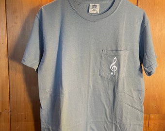 SALE: Small Music Lover Comfort Colors Pocket Tee | Treble Clef | Music Teacher shirt | Music Lover Gift | Gift T-shirt |