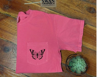 Comfort Colors Butterfly Pocket T-Shirt: Garment-Dyed Ring Spun Cotton