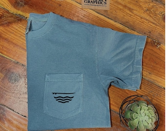 Surfboard Waves Comfort Colors T-shirt: Beachy Pocket Tee