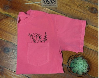 Floral Pocket Comfort Colors Shirt: Delicate Flower Tee