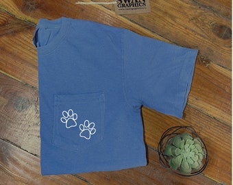 Comfort Colors Pawprint Pocket Tee - Dog & Cat Lover Shirt