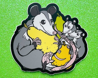 Opossum Family with Pears Vinyl Sticker