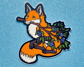 Fox with Blueberries Vinyl Sticker