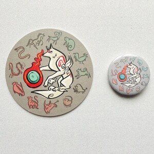Celestial Wolf Goddess Zodiac Pin-back Button or Paper Coaster Print