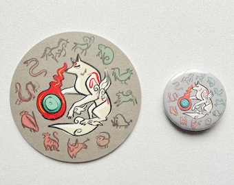 Celestial Wolf Goddess Zodiac Pin-back Button or Paper Coaster Print