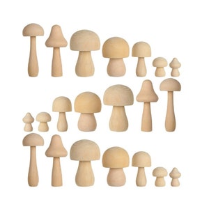 Wooden Mushrooms - Set of 6 Large Closed Cup and Flat
