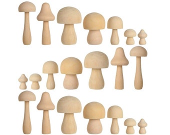 Houten paddenstoelenset - Houten paddestoeldecorstukken voor schilderen, sprookjestuinen en knutselen 7st