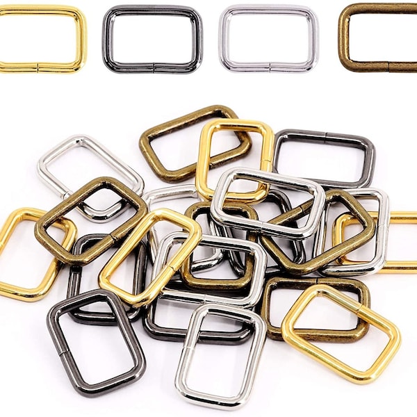 1" Square Metal Webbing - 1" Strap Keeper - Rectangle Loop Metal Buckle hardware for dog collars, purses, bags, straps, and belts 10ct -P