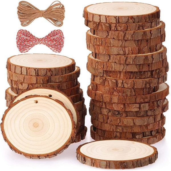 Natural Wood Bark Circles with predrilled holes for Painting, Wood Burning, Ornaments, and Crafts - 10pc -P