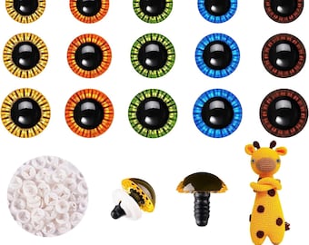 Ojos de seguridad coloridos para amigurumi (100 unidades): dorados, naranjas, azules, verdes y marrones. Ojos de seguridad de plástico realistas para muñecas, peluches y crochet.