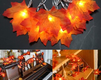 Fall Maple Leaf Garland String Lights - 10ft Fall Leaves Garland Lights - Fall Decor