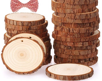 Natural Wood Bark Circles with predrilled holes for Painting, Wood Burning, Ornaments, and Crafts - 10pc -P