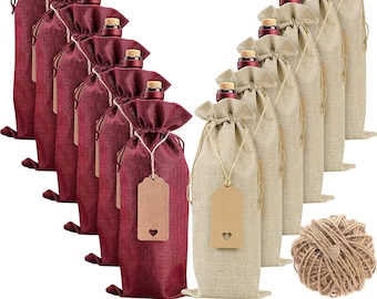 Wine Bottle Gift Bags - Reusable Eco friendly Christmas Gift Bag - Drawstring Wine Bag - Drawstring Burlap Sack Gift Bags -P